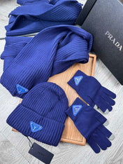 THREE-PIECES SET IN NAVY BLUE WOOL AND ACRYLIC 406557