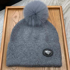 BEANIE HAT IN SHARK GRAY WOOL AND RABBIT FUR 346719