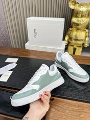 SNEAKER WITH TRIOMPHE IN WHITE MIX PEWTER GREEN CALFSKIN