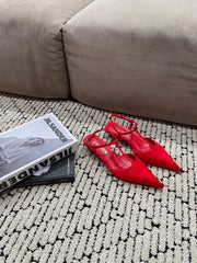 PRA SATIN SLINGBACK PUMPS CRIMSON