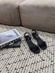 PRA TRIANGLE HEEL SATIN SANDALS BLACK