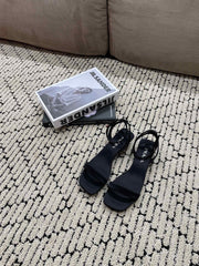 PRA TRIANGLE HEEL SATIN SANDALS BLACK