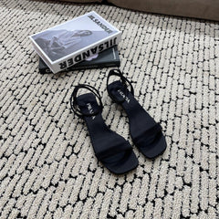 PRA TRIANGLE HEEL SATIN SANDALS BLACK