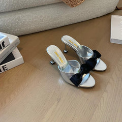 Silver High - Heels With Black Bow Calfskin