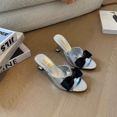 Silver High - Heels With Black Bow Calfskin