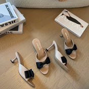 Nude Beige High - Heels With Black Bow Calfskin