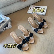 Nude Beige High - Heels With Black Bow Calfskin