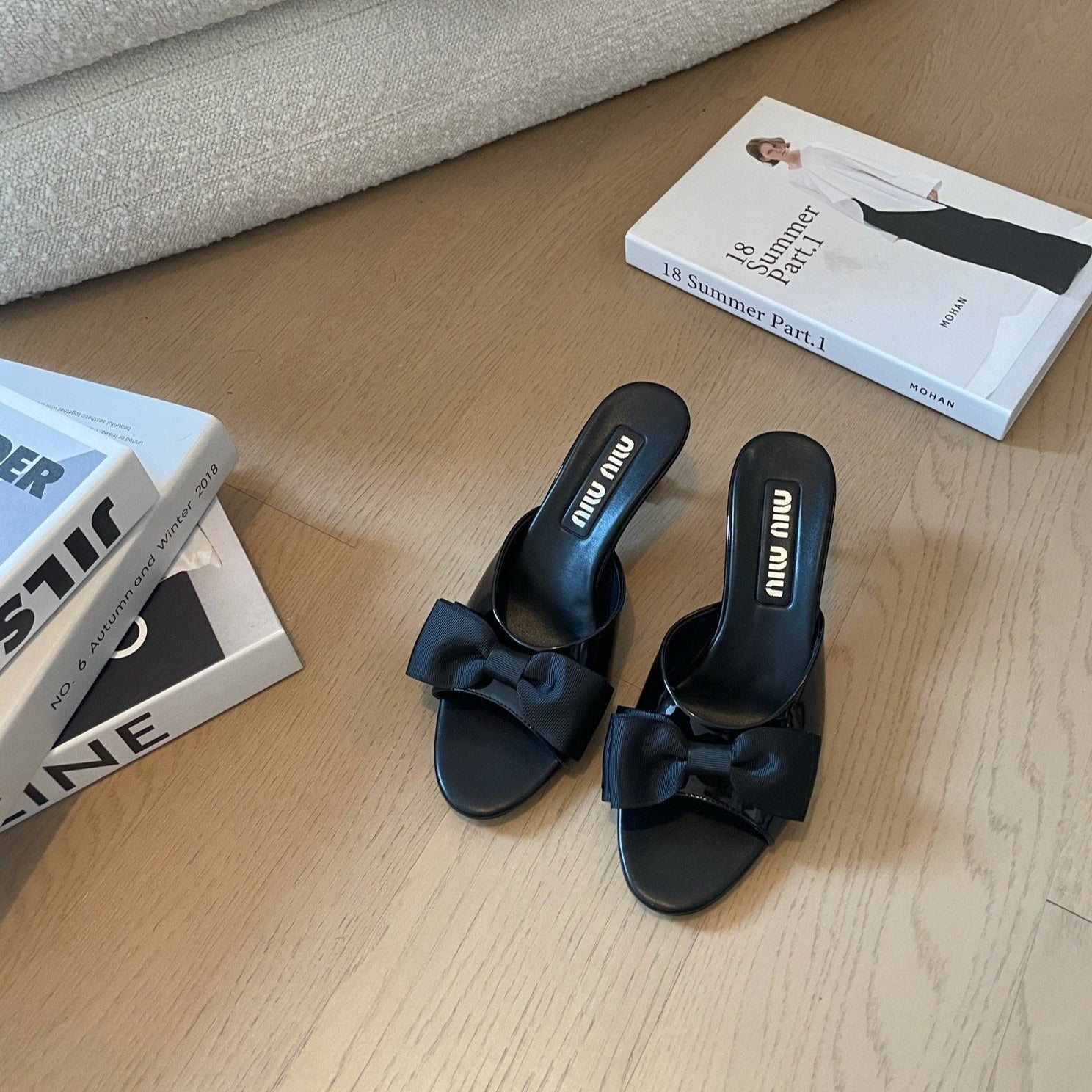 Black High - Heels With Black Bow Calfskin