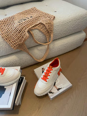 BOUNCING SNEAKERS WHITE CALFSKIN WITH ORANGE LACES