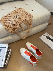 BOUNCING SNEAKERS WHITE CALFSKIN WITH ORANGE LACES