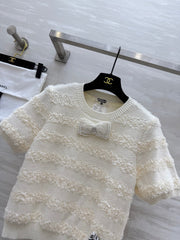 CC Short Sleeve Knitted T-shirt Ivory Imported Fabric