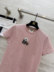 CC Beaded T-shirt Pink White Cotton