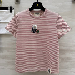 CC Beaded T-shirt Pink White Cotton