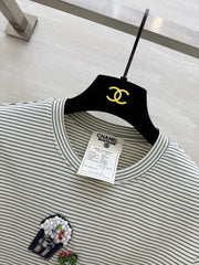 CC Beaded T-shirt Gray White Cotton