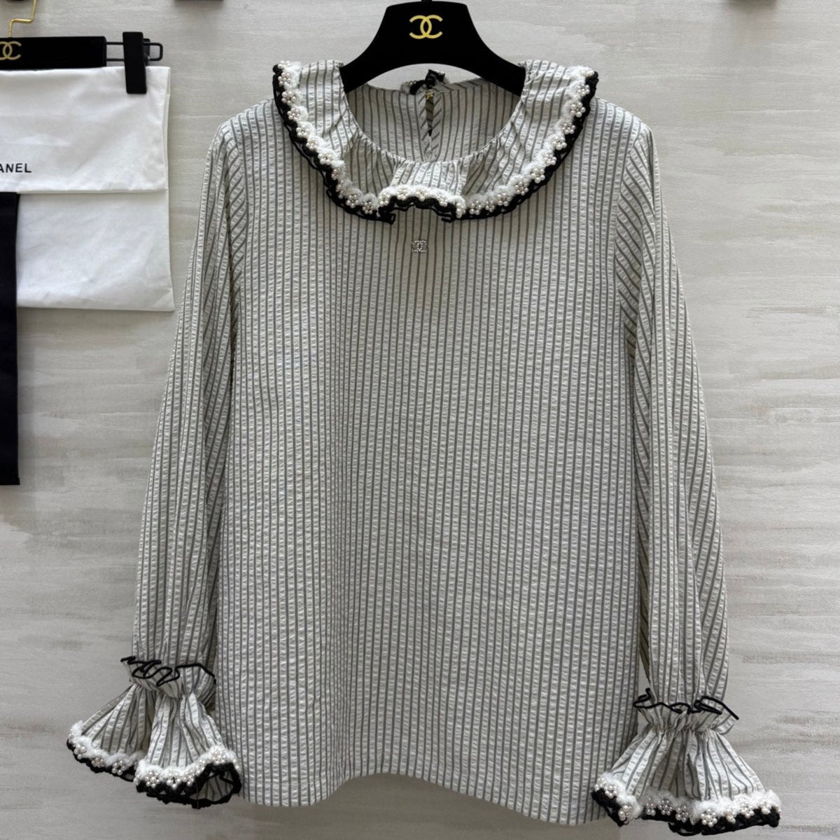 CC Vertical Striped T-shirt Gray Cotton