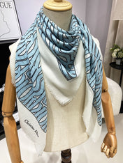 MISS DIOR ALLOVER SHAWL 140 CM IN POWDER BLUE MIX WHITE SILK CASHMERE 411630