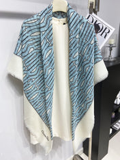MISS DIOR ALLOVER SHAWL 140 CM IN POWDER BLUE MIX WHITE SILK CASHMERE 411630