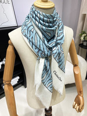 MISS DIOR ALLOVER SHAWL 140 CM IN POWDER BLUE MIX WHITE SILK CASHMERE 411630