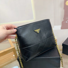 QUILTED CHAIN MINI HOBO BAG 19 IN SHINY BLACK CALFSKIN
