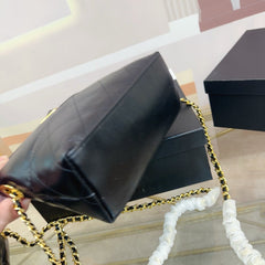 QUILTED CHAIN MINI HOBO BAG 19 IN SHINY BLACK CALFSKIN