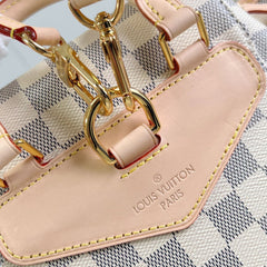 MONTSOURIS BACKPACK PM 30 IN WHITE GREY CHECKERBOARD PATTERN DAMIER AZUR COATED CANVAS