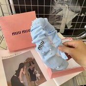 PEARL HAIRBAND IN SKY BLUE CHIFFON 332064