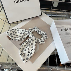 BLACK MIX WHITE MONOGRAM SILK SCRUNCHIES 432896