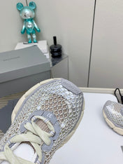 XL FISHNET SNEAKER IN GRAY AND BEIGE MESH, POLYURETHANE, POLYESTER WITH RHINESTONES