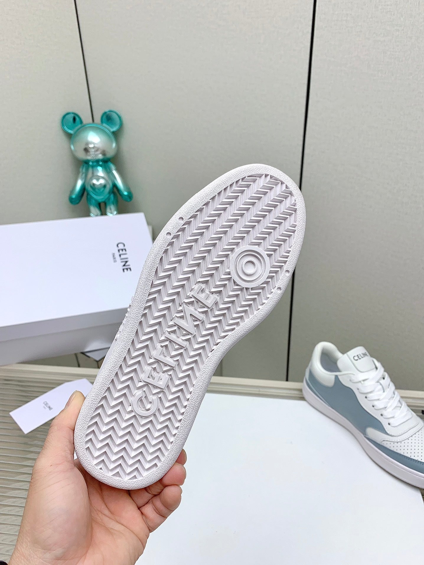 SNEAKER WITH TRIOMPHE IN AIR FORCE MIX WHITE CALFSKIN