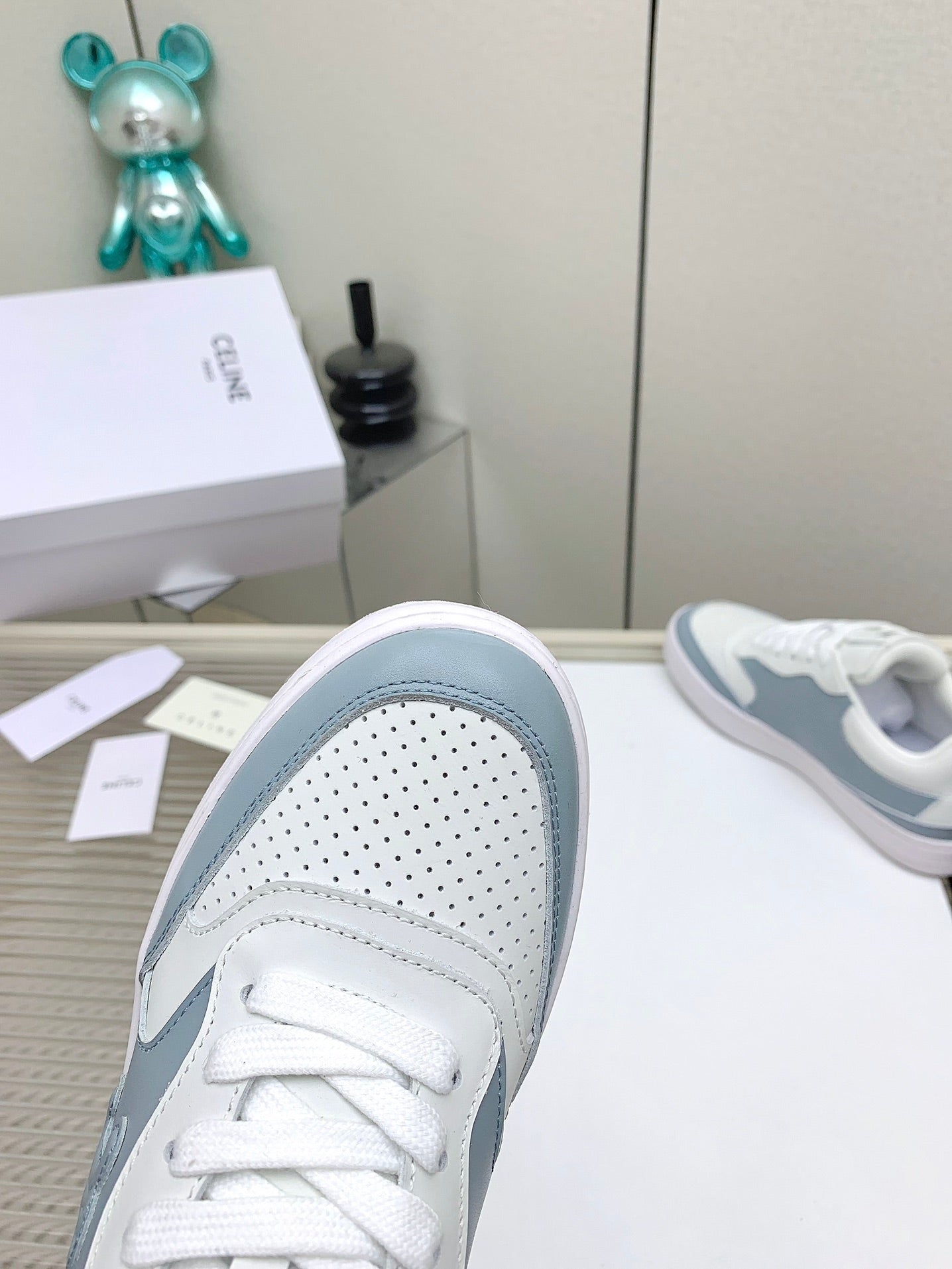 SNEAKER WITH TRIOMPHE IN AIR FORCE MIX WHITE CALFSKIN