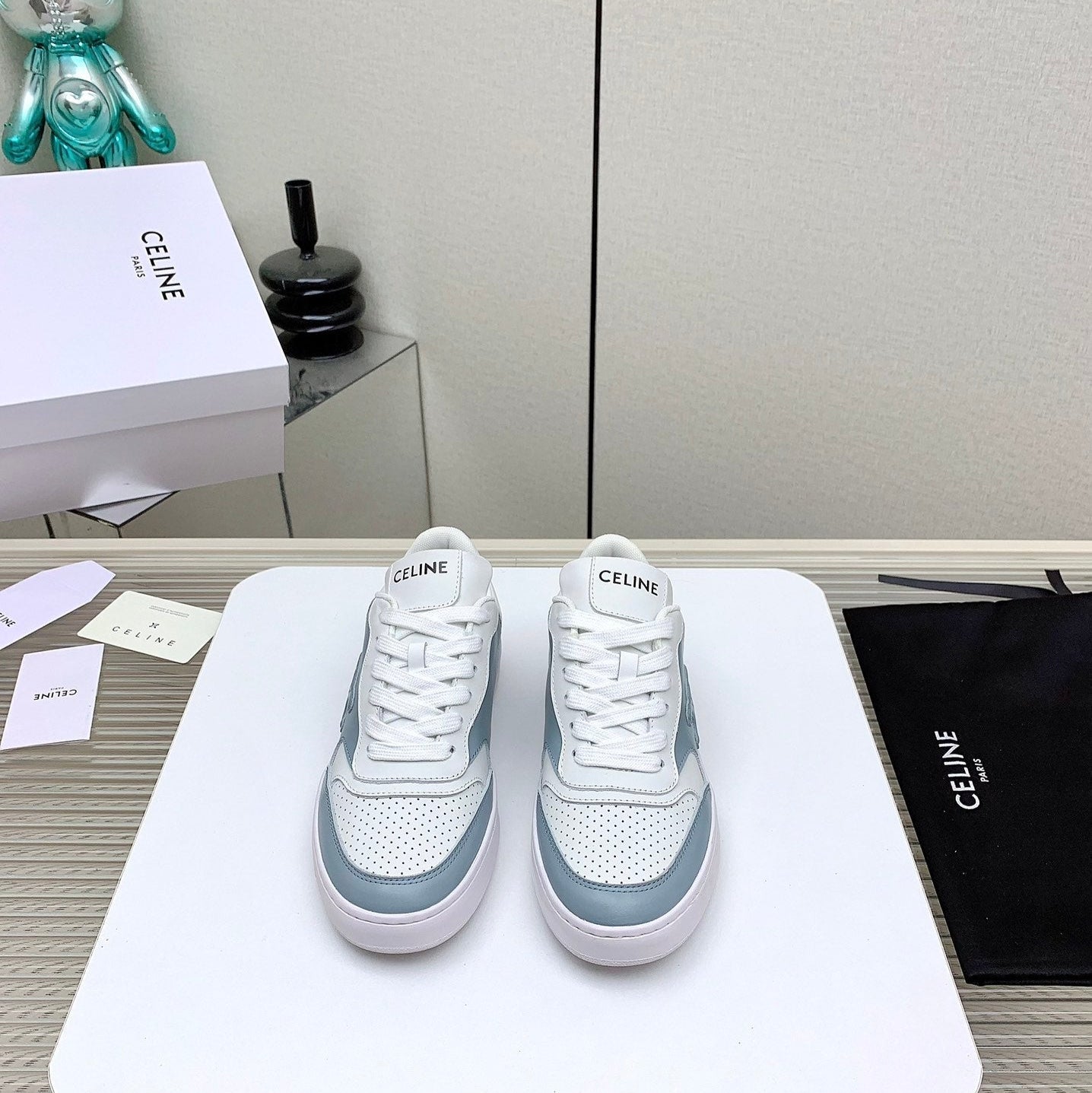 SNEAKER WITH TRIOMPHE IN AIR FORCE MIX WHITE CALFSKIN