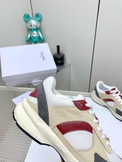 RUNNER CR-03 LOW LACE-UP IN WHITE MESH AND BEIGE CALFSKIN