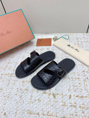 SANDALS IN BLACK SNAKE EMBOSSED CALFSKIN