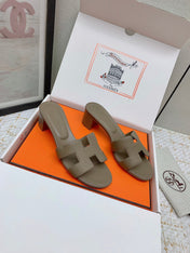 HM OASIS SANDAL HEEL 50MM IN TAUPE BROWN CALFSKIN