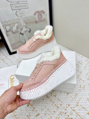 CHLOÉ 26S WEDGE SOLE SNEAKERS IN LIGHT PINK CALFSKIN