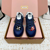 MIUMIU 26S CHARM SNEAKERS IN NAVY BLUE MESH AND SUEDE