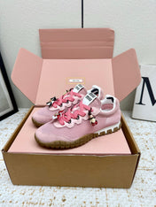 MIUMIU 26S CHARM SNEAKERS IN PINK MESH AND SUEDE