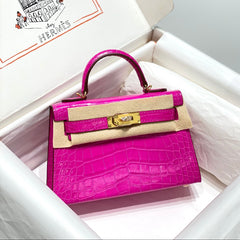 HERMES 25S MINI KELLY 19 IN DEEP MAGENTA CALFSKIN GOLD HARDWARE