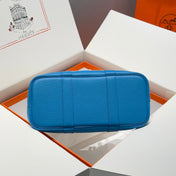 GARDEN PARTY 30CM IN WHITE TOILETS COTTON CANVAS AND BLUE CALFSKIN GREEN ON SIDE OTHER