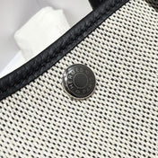 GARDEN PARTY 30CM IN WHITE TOILETS COTTON CANVAS AND BLACK CALFSKIN BLUE CANVAS ON SIDE OTHER
