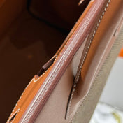 QUADRILLE BIRKIN 30CM IN GOLD SWIFT CALFSKIN AND BLACK/WHITE/BROWN TOILE CANVAS