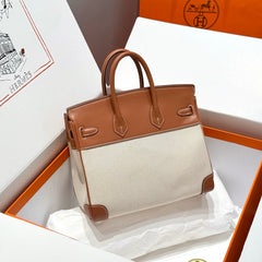 HM BIRKIN 25CM IN VEAU BARENIA SWIFT CALFSKIN ERCU TOILE CANVAS