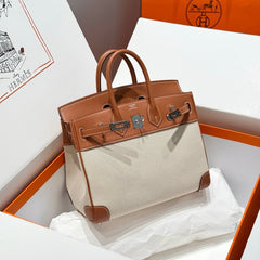 HM BIRKIN 25CM IN VEAU BARENIA SWIFT CALFSKIN ERCU TOILE CANVAS