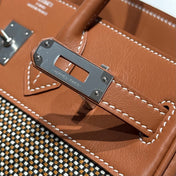 QUADRILLE BIRKIN 25CM IN GOLD SWIFT CALFSKIN AND BLACK/WHITE/BROWN TOILE CANVAS