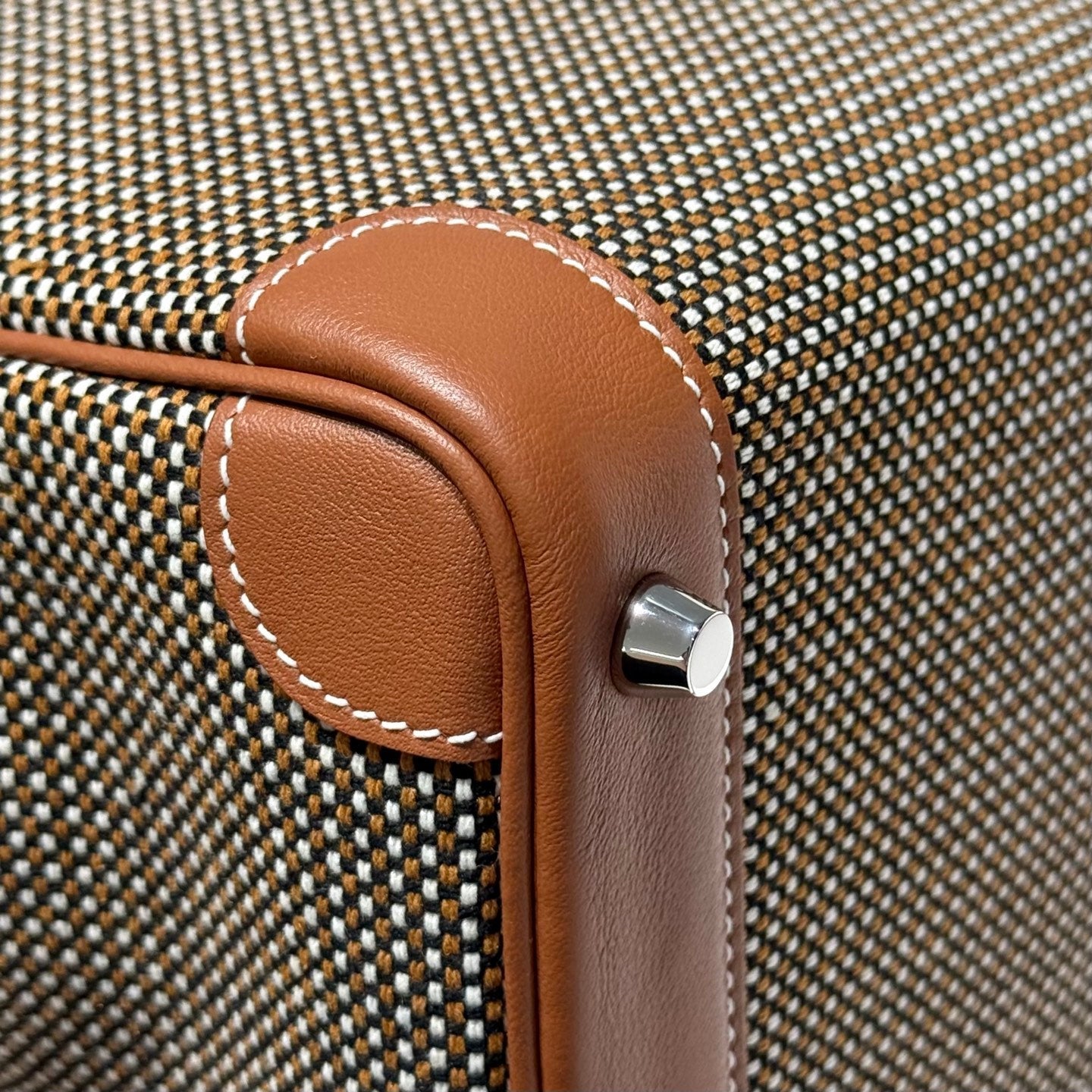 QUADRILLE BIRKIN 25CM IN GOLD SWIFT CALFSKIN AND BLACK/WHITE/BROWN TOILE CANVAS