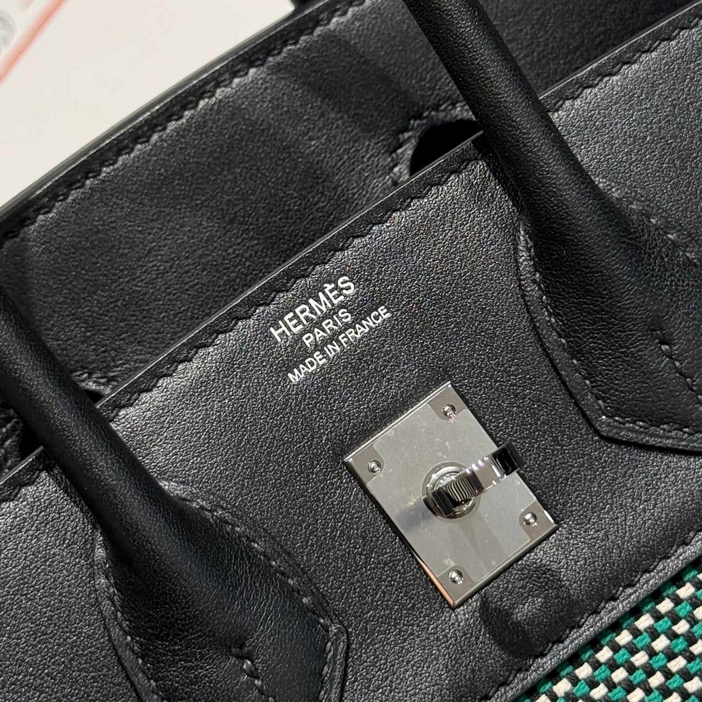 QUADRILLE BIRKIN 25CM IN BLACK SWIFT CALFSKIN BLACK/MINT/BLANC TOILE CANVAS