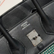 QUADRILLE BIRKIN 25CM IN BLACK SWIFT CALFSKIN BLACK/MINT/BLANC TOILE CANVAS