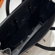 QUADRILLE BIRKIN 25CM IN BLACK SWIFT CALFSKIN WHITE BLACK PLAID TOILE CANVAS