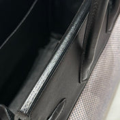 QUADRILLE BIRKIN 25CM IN BLACK SWIFT CALFSKIN WHITE BLUE PINK PLAID TOILE CANVAS