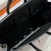 QUADRILLE BIRKIN 25CM IN BLACK SWIFT CALFSKIN WHITE BLUE PINK PLAID TOILE CANVAS